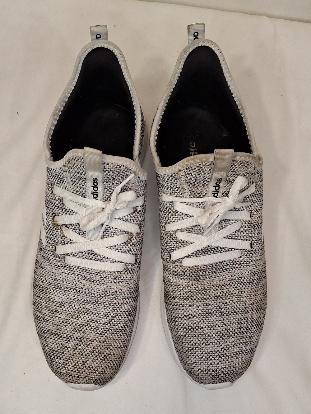 adidas Men’s Cloudfoam Knit Lace-Up Slip On Athletic Sneakers in White and Black